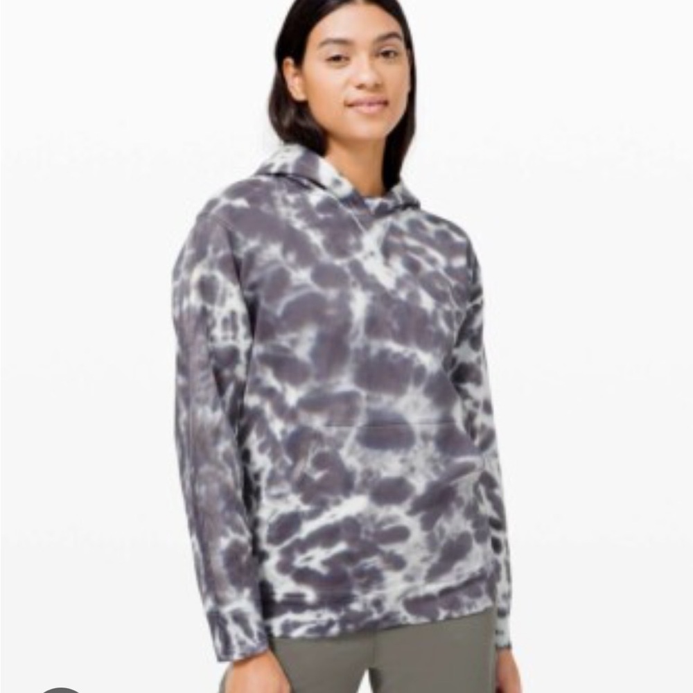 Women's LULULEMON All Yours Marmoleado Graphite Grey Tie Dye Fleece Hoodie Sz 8